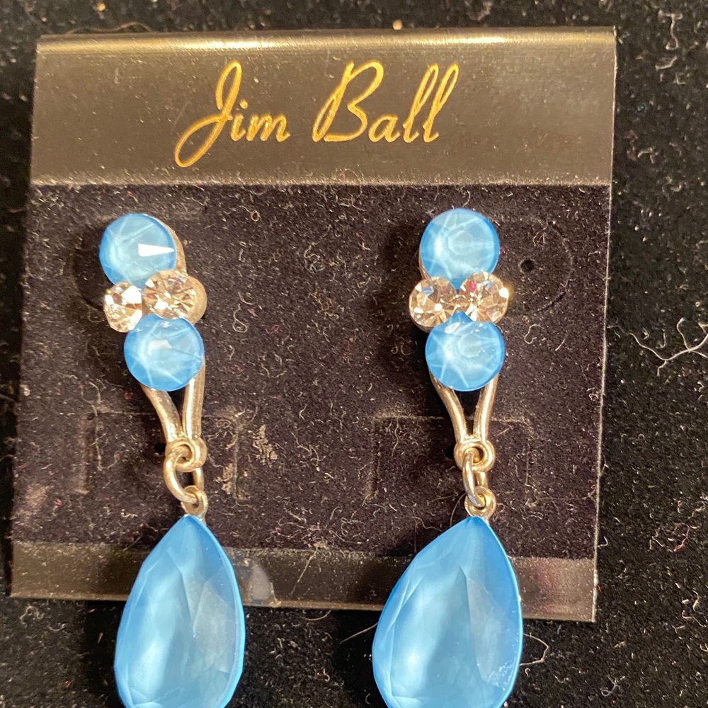 Jim Ball Blue Teardrop Crystal Drop Earrings